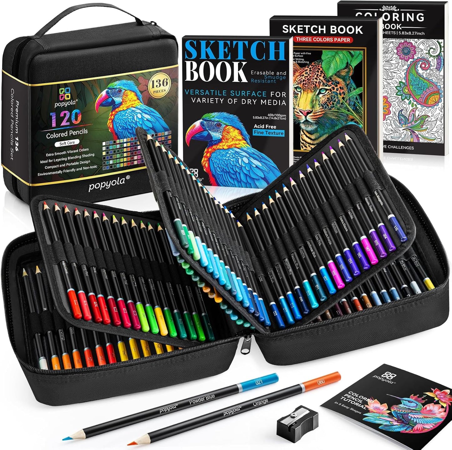 136 PCS Colored Pencils Set for Adult Coloring Books and More