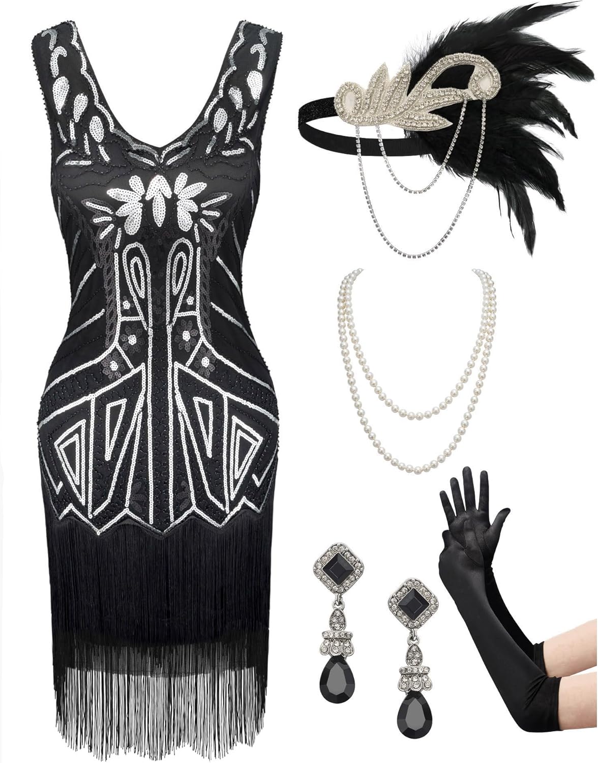 SWEETV Women's Vintage Flapper Dress for 1920s Great Gatsby Events