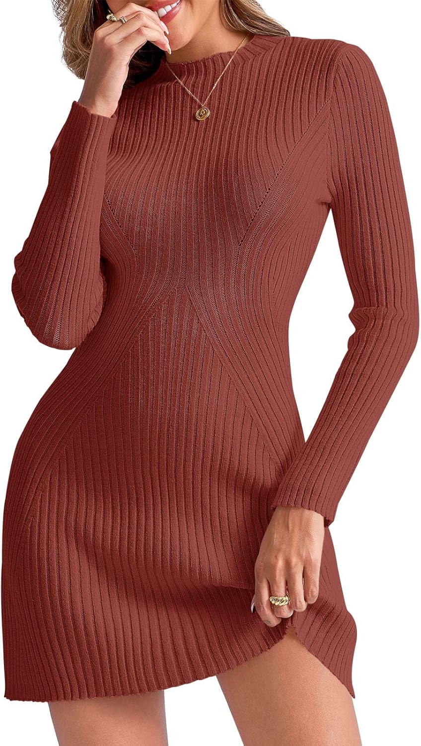 Womens Long Sleeve Sweater Dress Bodycon Knit Mini Dress