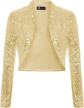 KANCY KOLE Women's Sequin Shrug Long Sleeve Open Front Bolero