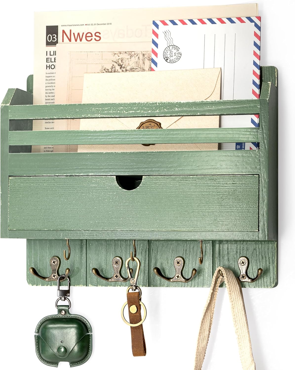 Rebee Vision Pine Wood Mail and Key Organizer for Wall Decor