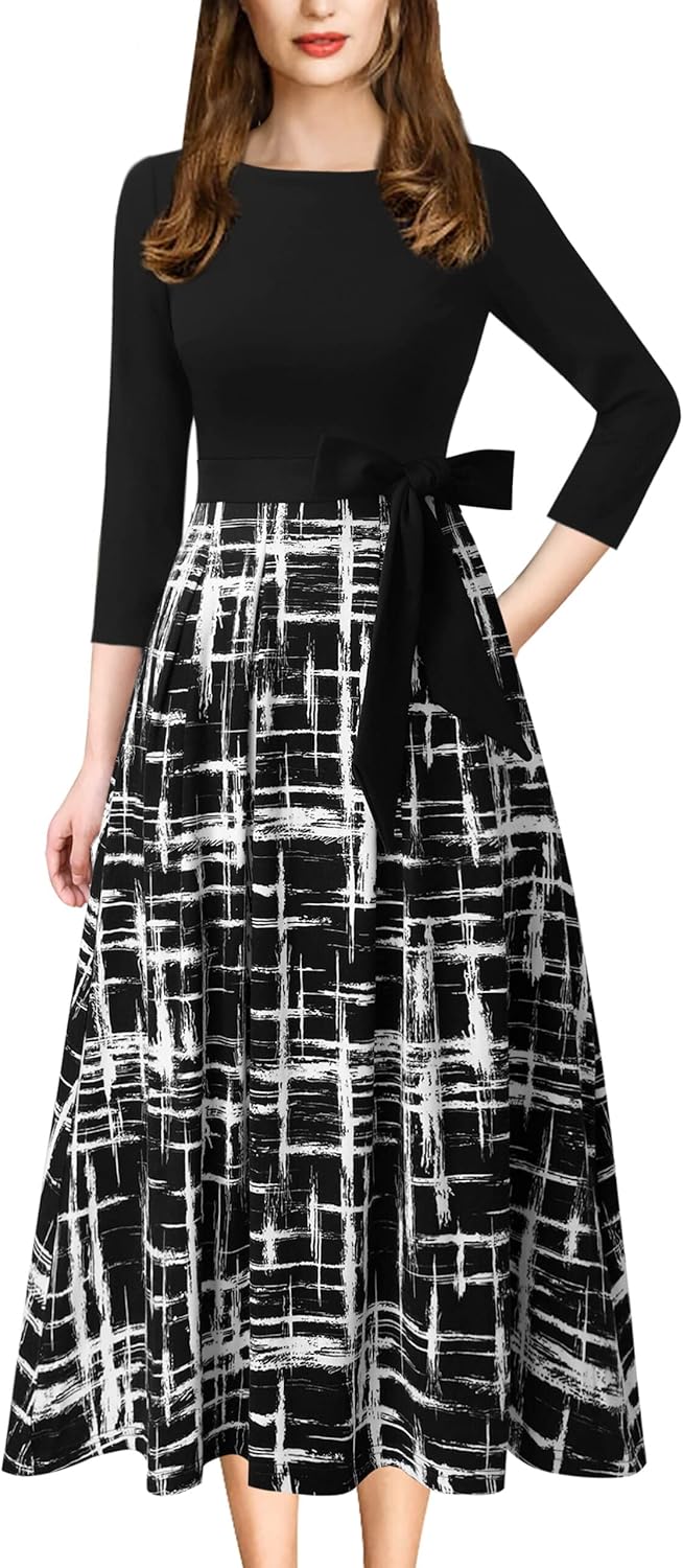 VFSHOW Womens Elegant Pockets Belted A-Line Midi Dress Review