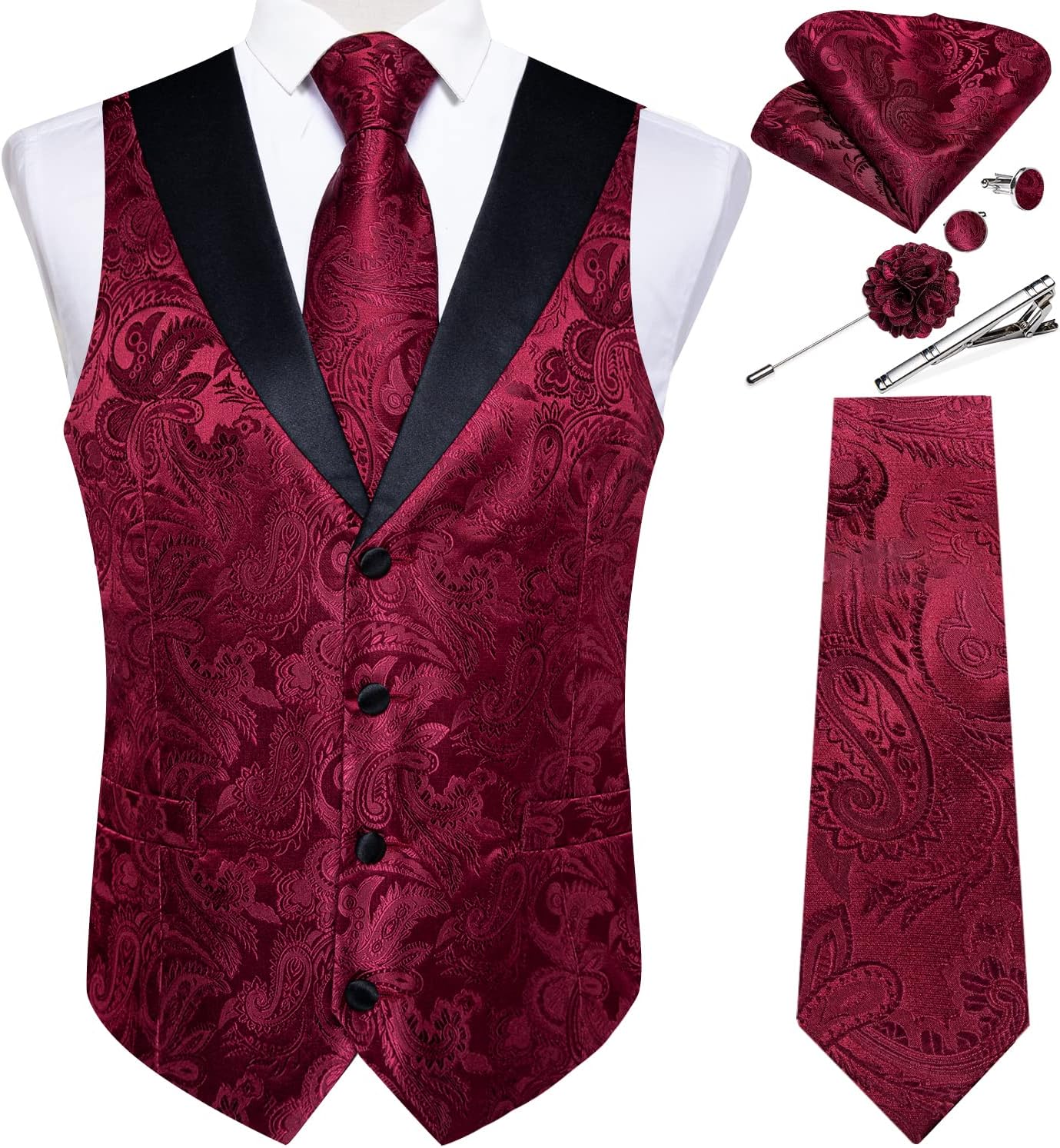 DiBanGu Mens Paisley Suit Vest Set for Weddings and Parties