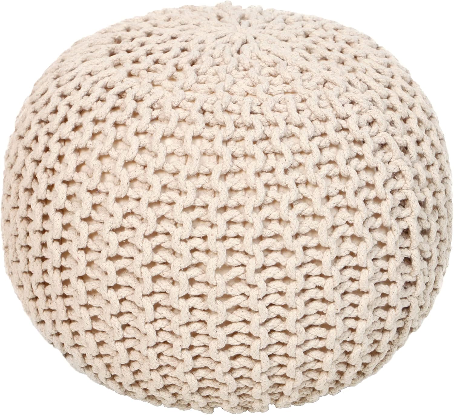 REDEARTH Round Pouf Ottoman - Handmade Cable Knitted Boho Poof