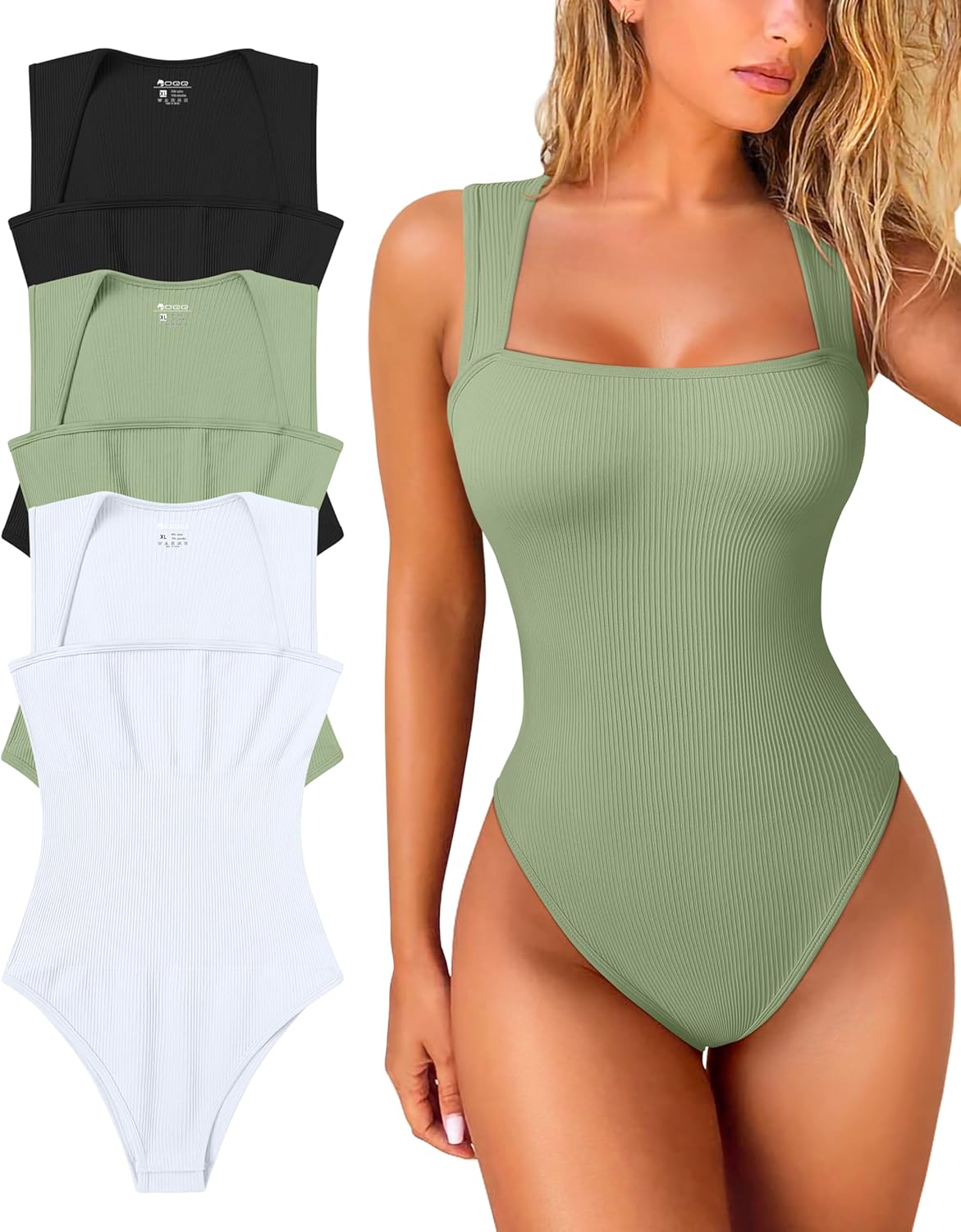 OQQ Women's 3 Piece Bodysuits with Sexy Ribbed Design for All