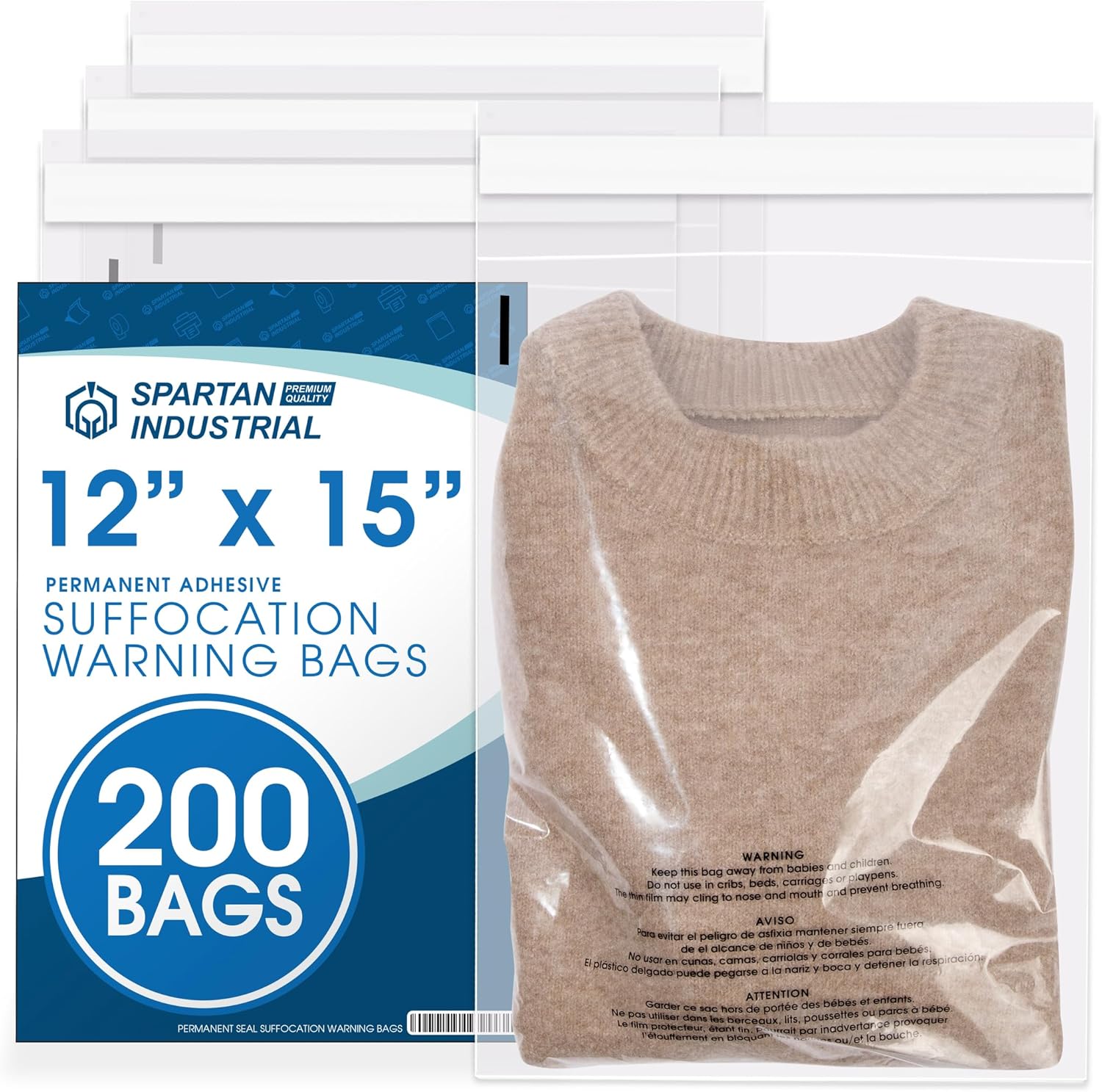 Self Seal Clear Poly Bags for T-Shirts & Clothing - 200 Count