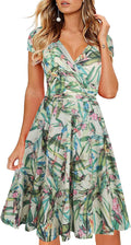 Women's V-Neck Cap Sleeve Floral Casual Dress - Flattering Fit Machine