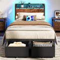 Twin Bed Frame with Storage Drawers & Charging Station - LED Mood