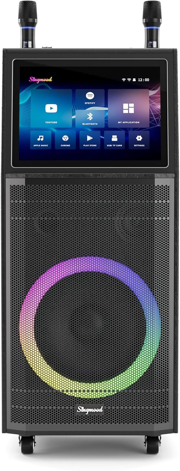 SINGMOOD Portable Karaoke Machine: Dual Mic, Lyrics Display, WiFi, DJ Light