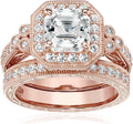Rose 18K Gold Plated Sterling Silver Asscher-Cut Ring Set - Antique