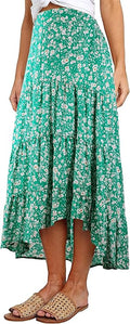 Ditzy Floral Midi Skirt High Low Hem - Comfortable Boho Style