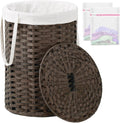 Laundry Hamper with Lid 19.0 Gal Round Wicker Basket - Stylish Storage