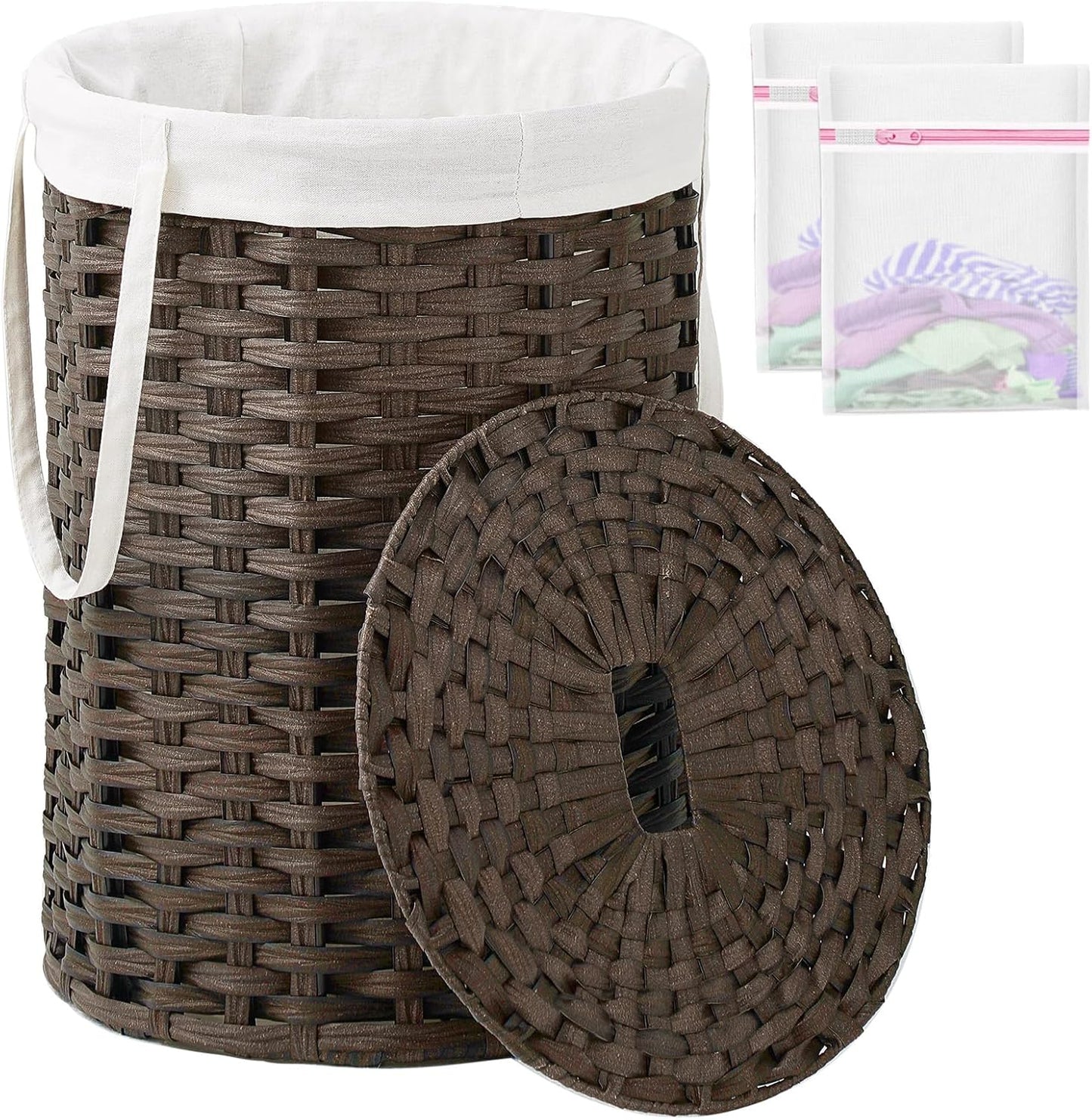 Durable Round Wicker Laundry Hamper with Lid for Easy Use