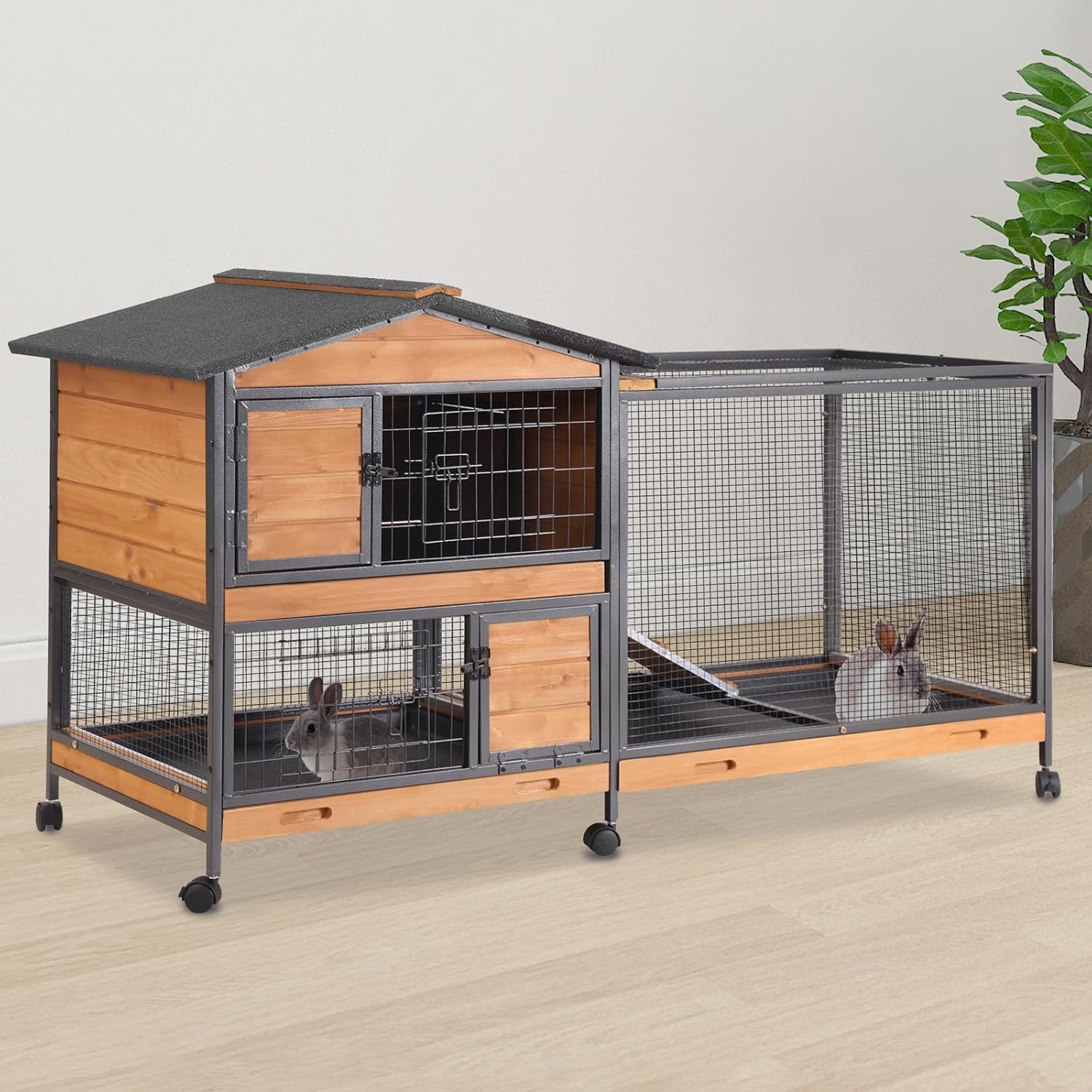 62-Inch 2-Story Rabbit Cage with Chew-Proof Metal Frame
