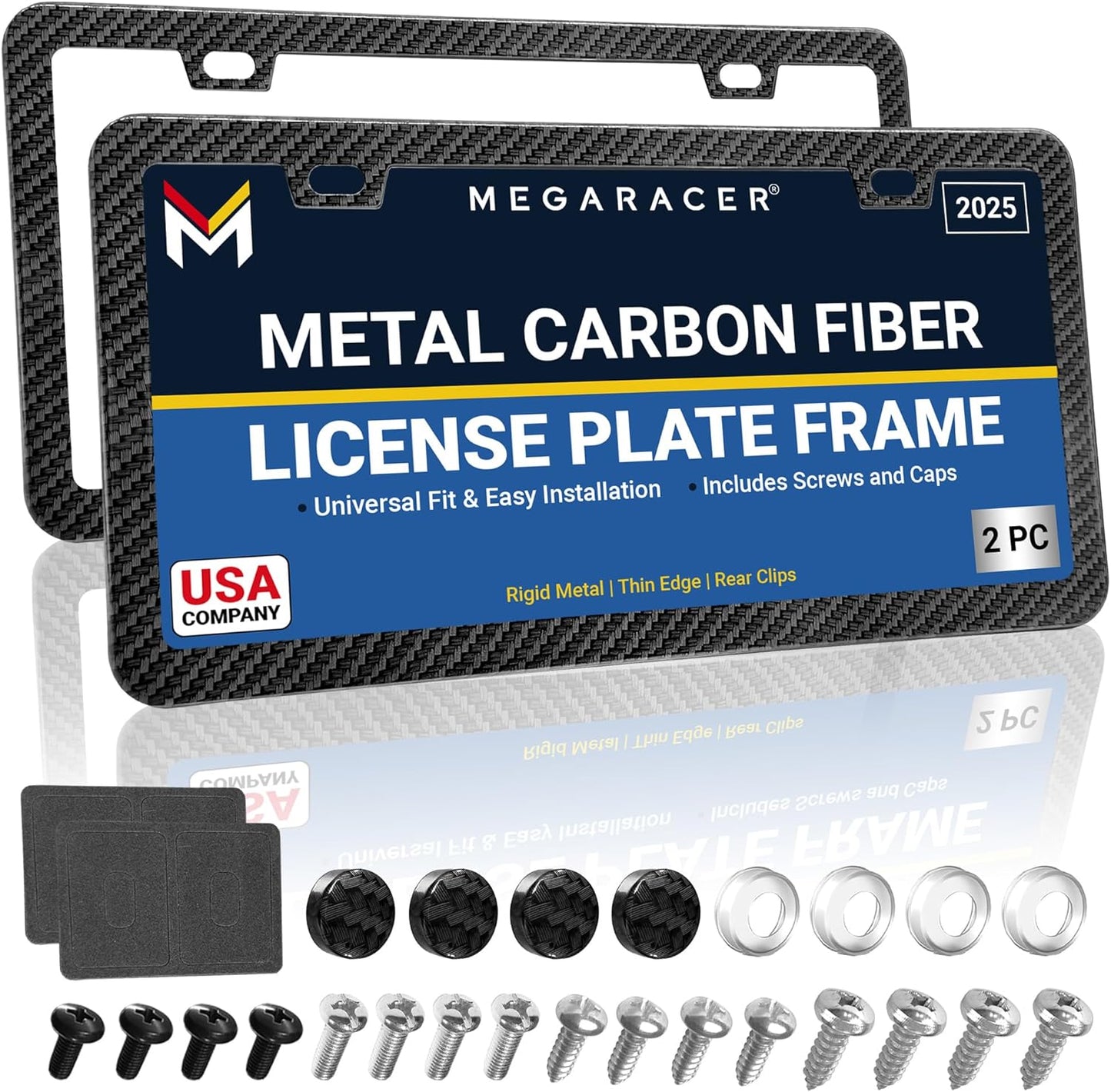 Premium Slim Carbon Fiber License Plate Frames for Cars 2 Pack