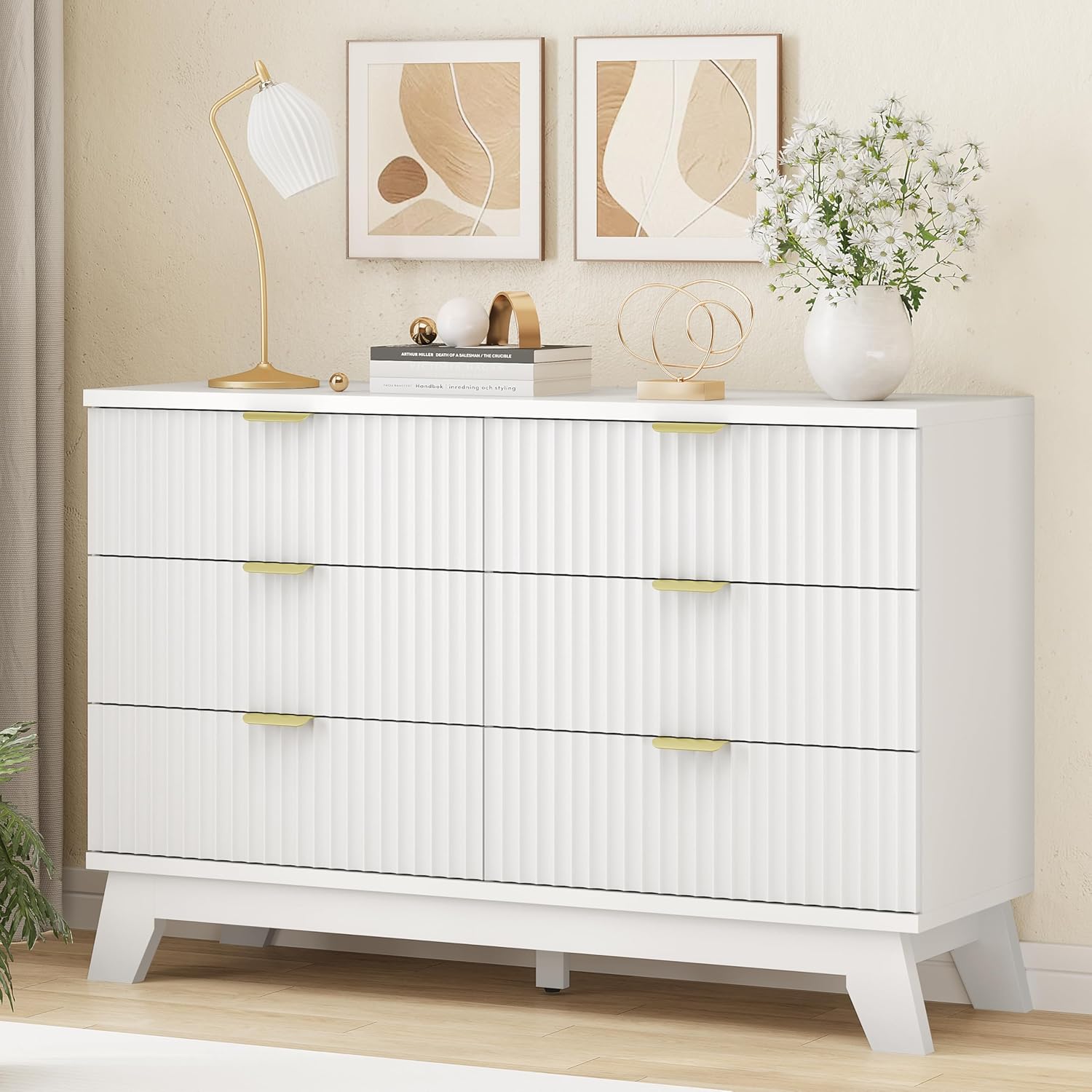 Fluted Dresser with 6 Drawers for Modern Bedroom Storage