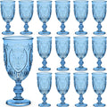 24 Pcs Vintage Plastic Goblets 7.5oz Royal Blue - Embossed Retro