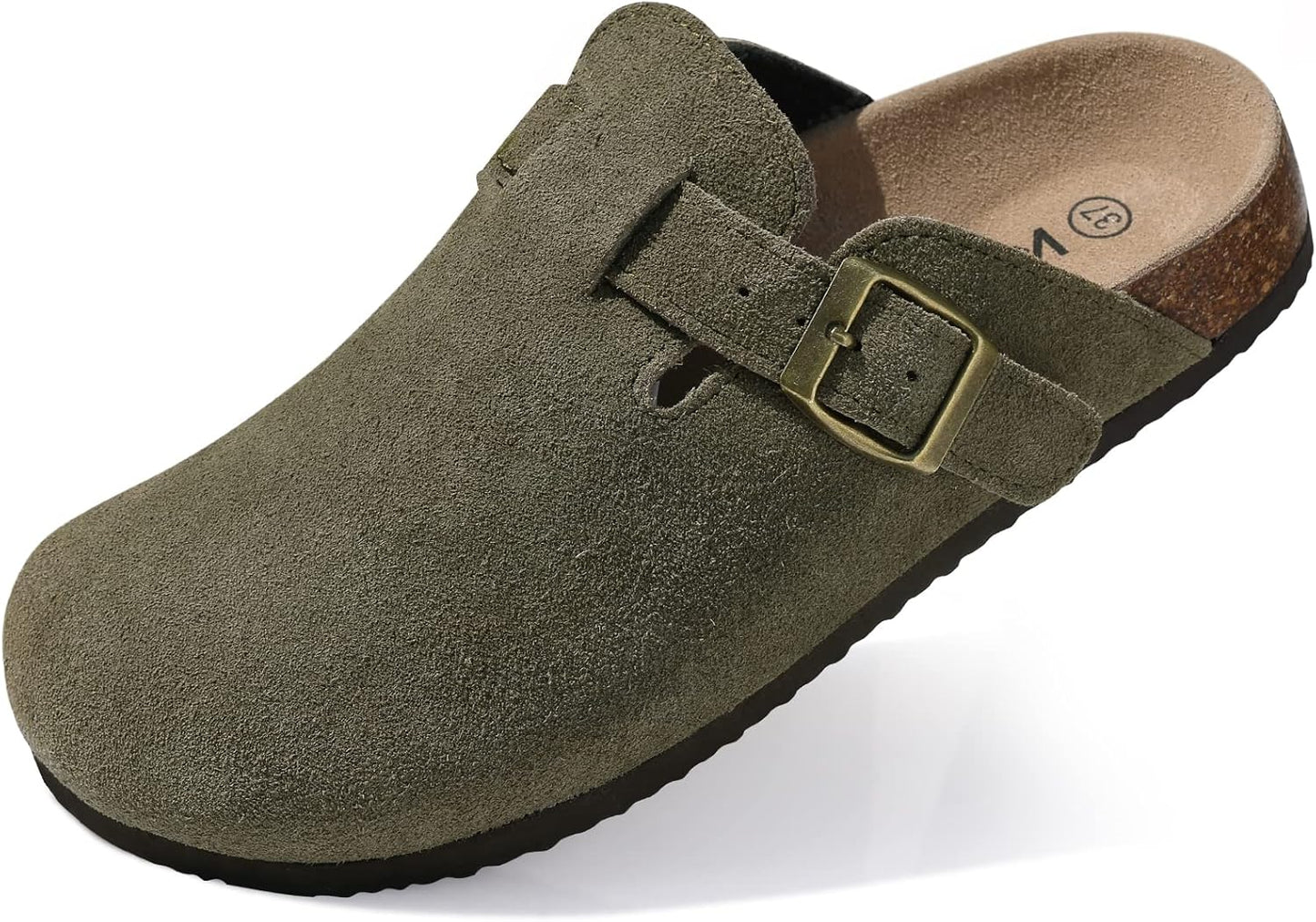 KIDMI Women's Genuine Suede Clogs with Cork Footbed Sandals