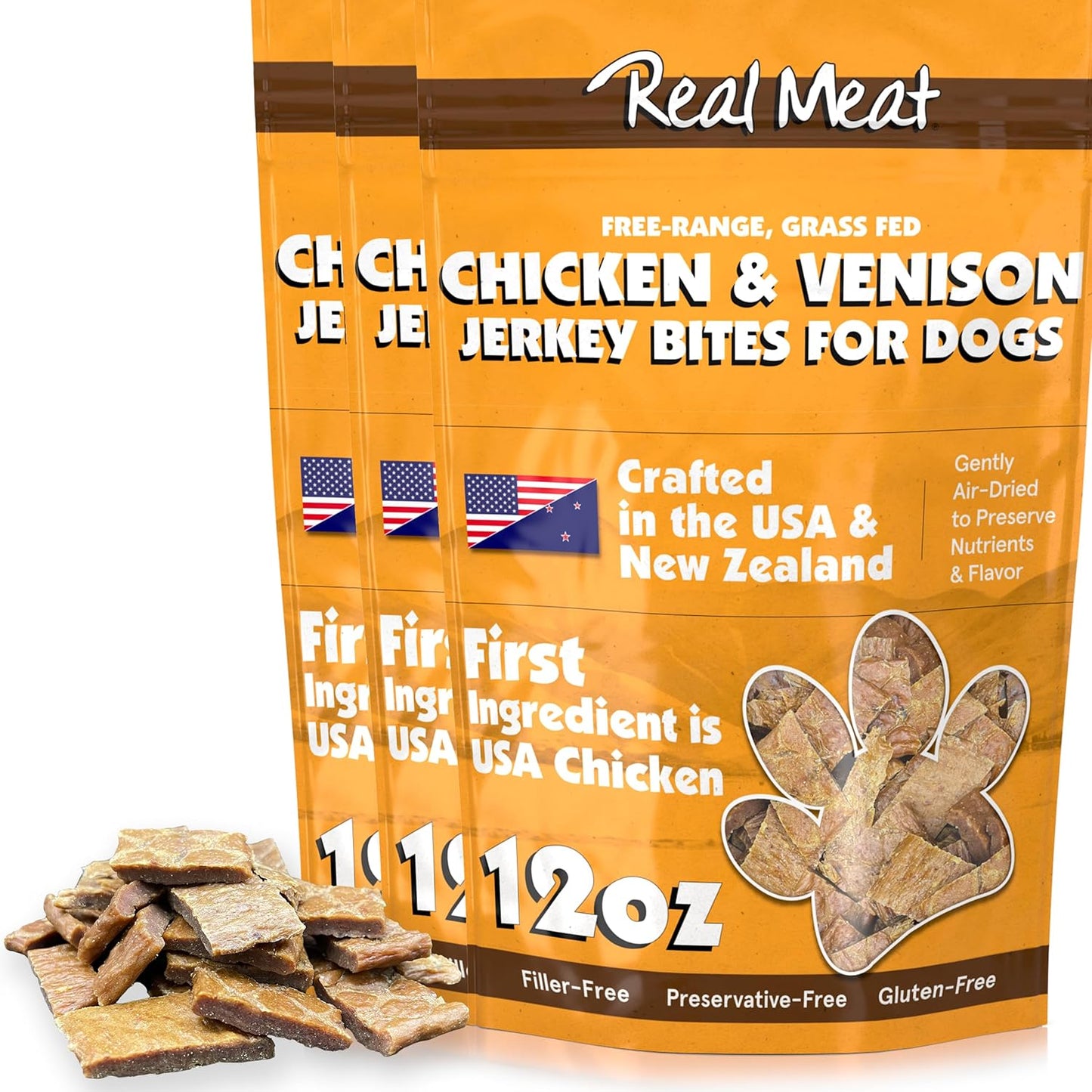 Real Meat Dog Treats - Air-Dried Venison & Chicken Jerky