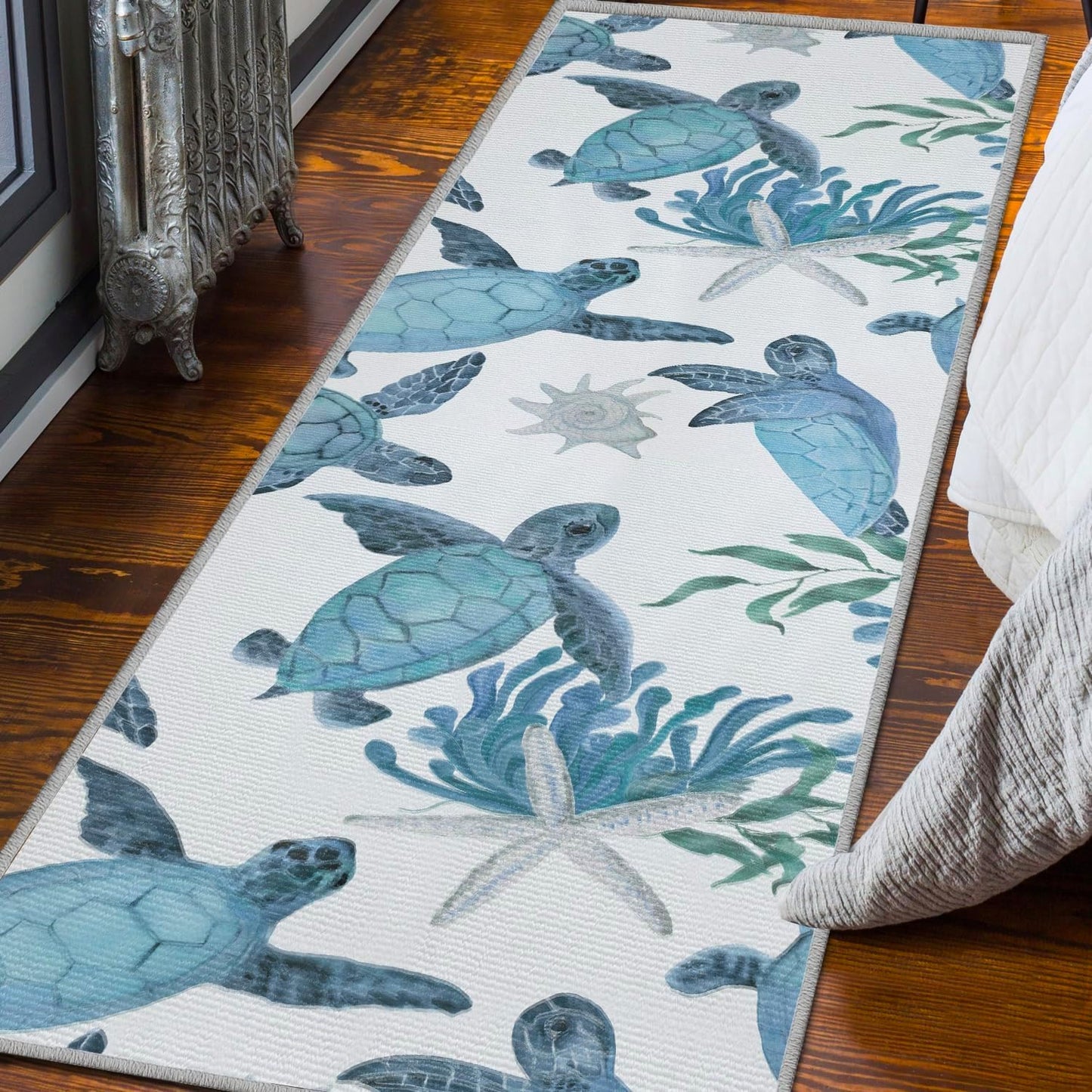 Coastal Sea Turtles Hallway Runner Rug for Beach Lovers