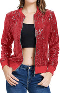 KANCY KOLE Womens Sequin Jacket with Pockets - Sparkly Party Bomber