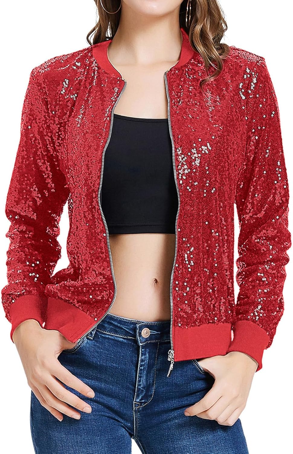 KANCY KOLE Womens Sequin Jacket with Pockets for Parties