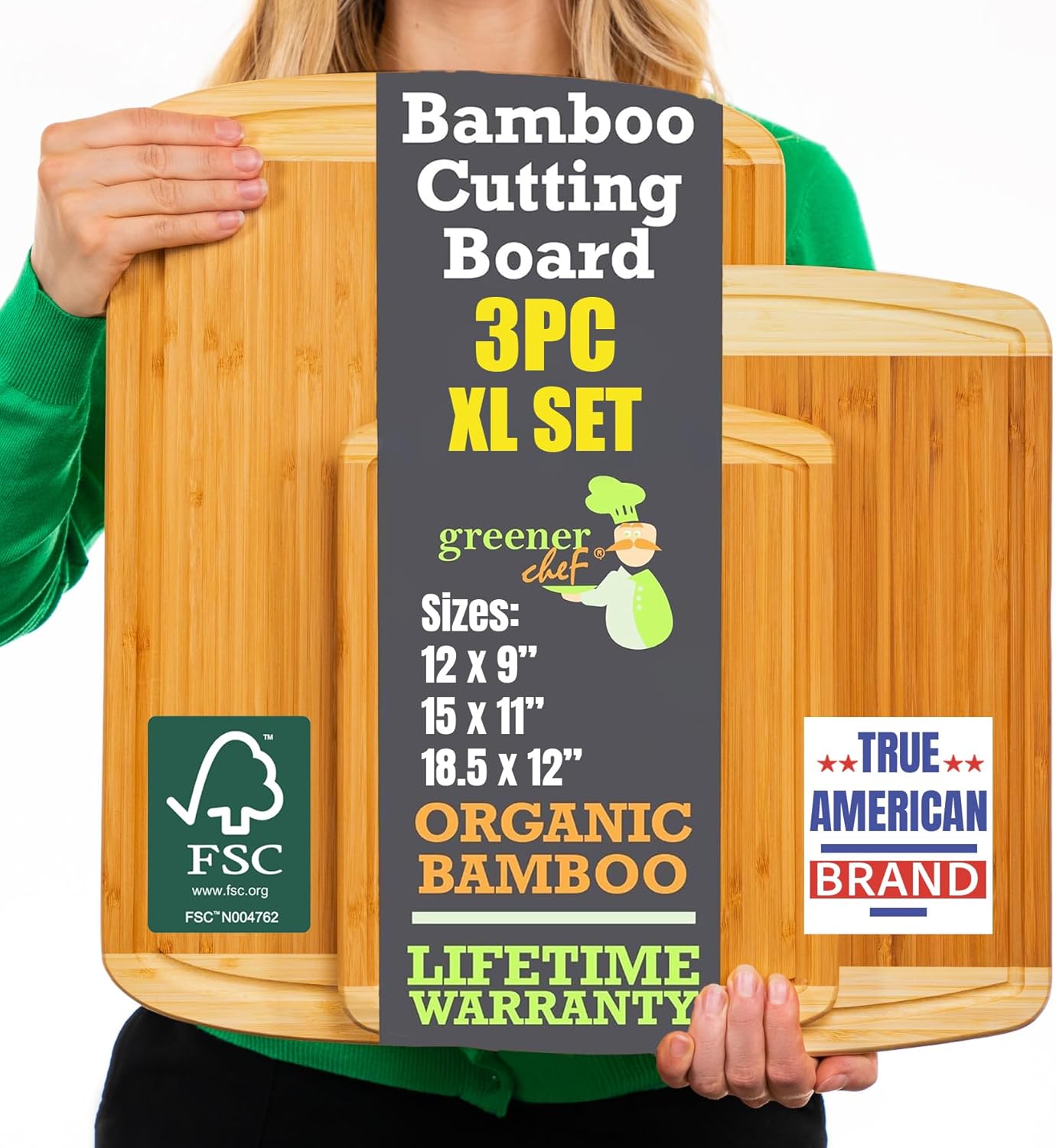 Extra Large Bamboo Cutting Board Set for Kitchen Prep and More