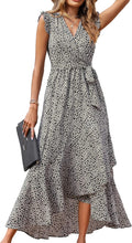 Summer Floral Maxi Dress Wrap V Neck Ruffle Sleeve