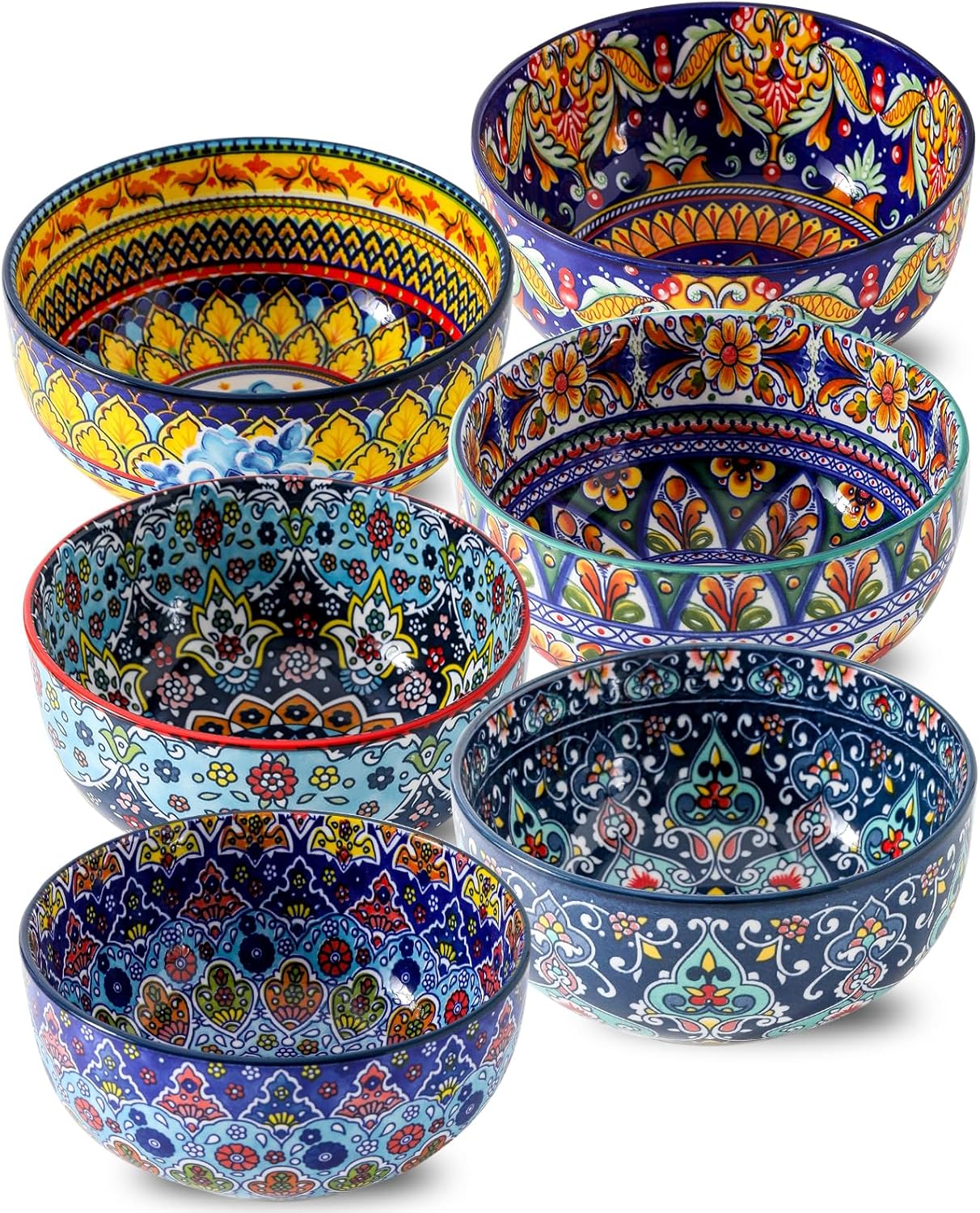 Vibrant Bohemian Cereal Bowls Set of 6 for Kitchen Use