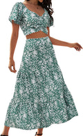 Floral Skirt Set Two Piece Outfit - Casual Boho Summer