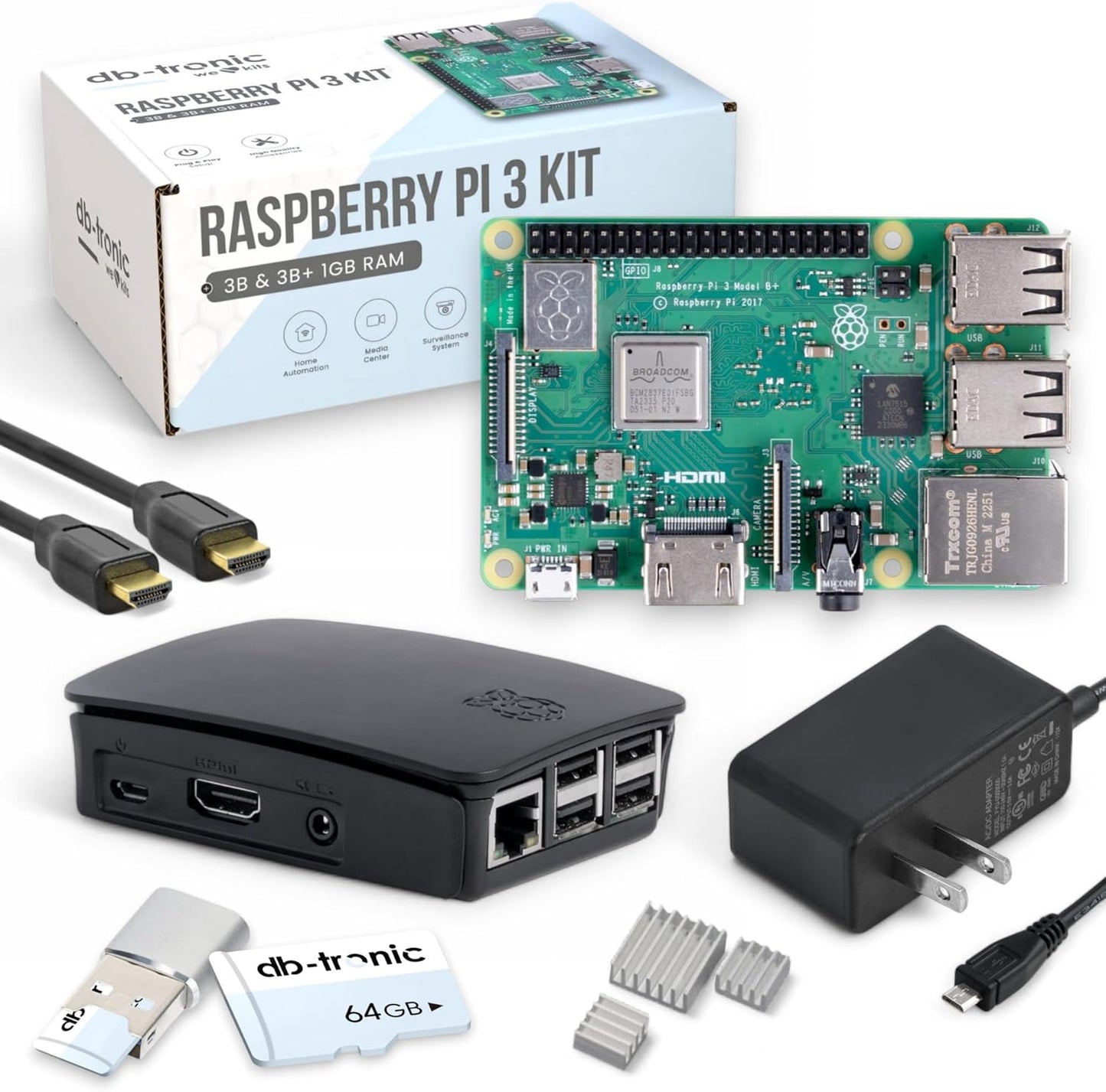 Raspberry Pi 3 B+ Starter Kit with 64GB Memory and Accessories