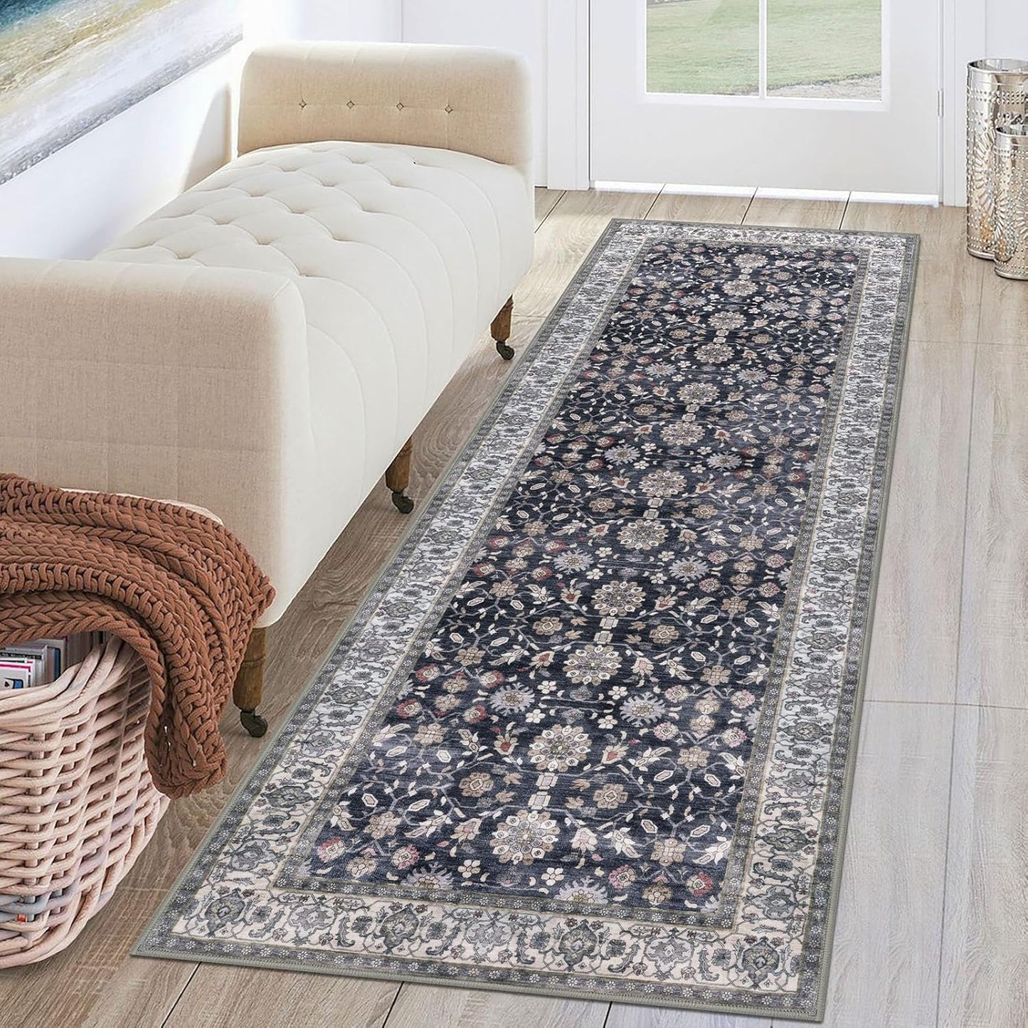 KUTA Runners for Hallways 2x6, Vintage Floral Non-Slip Rug