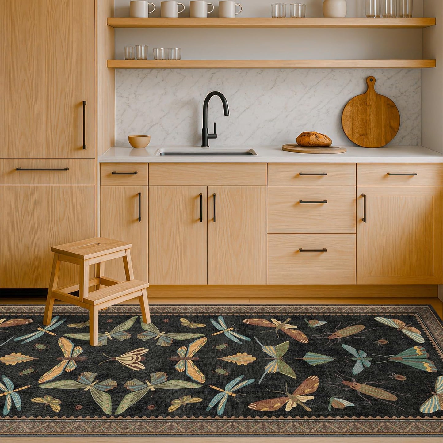 Gothic Runner Rug for Entryway and Kitchen - 2x5 Black Washable