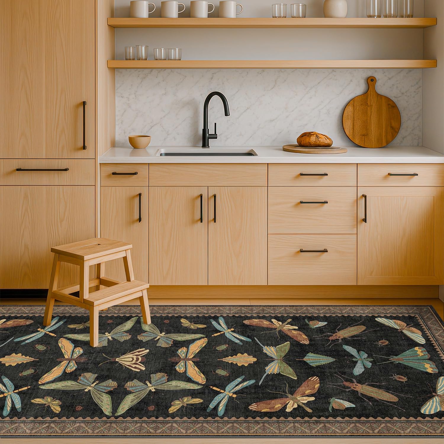 Gothic Runner Rug for Entryway and Kitchen - 2x5 Black Washable