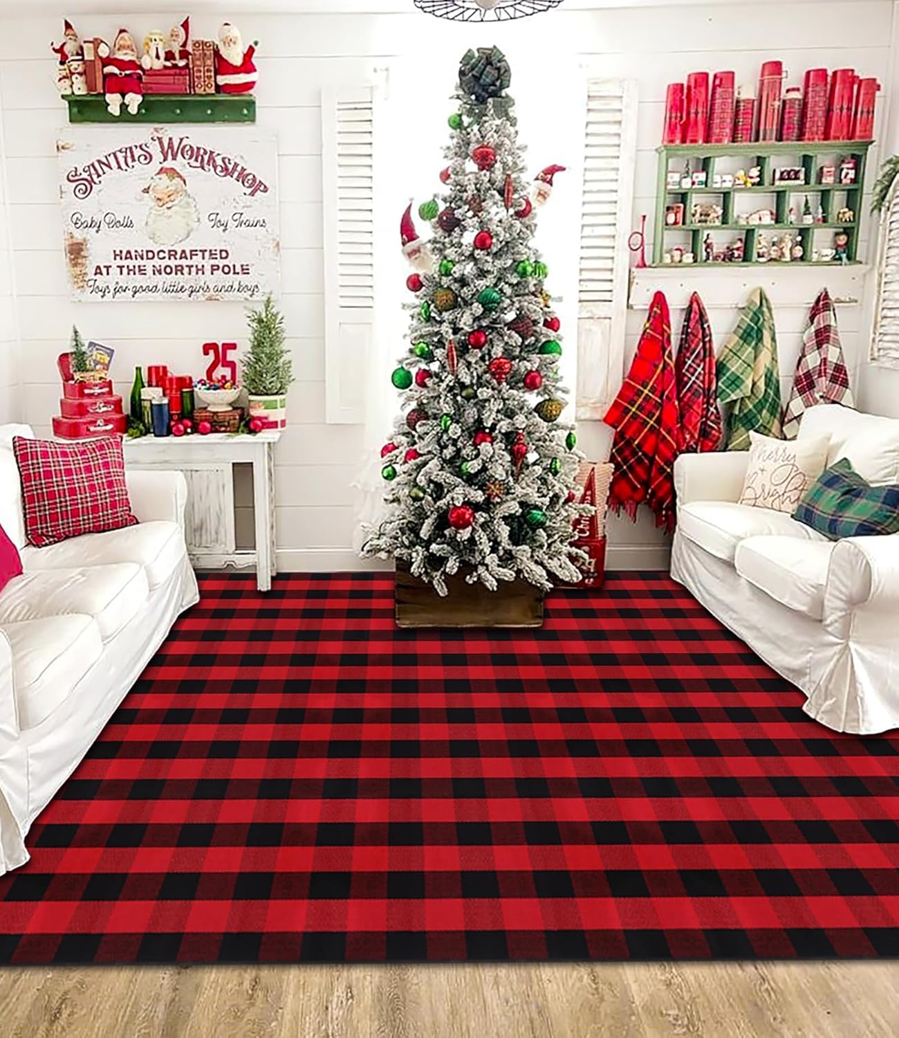 Ckorzen Red and Black Plaid Rug for Holiday Decor and Layering