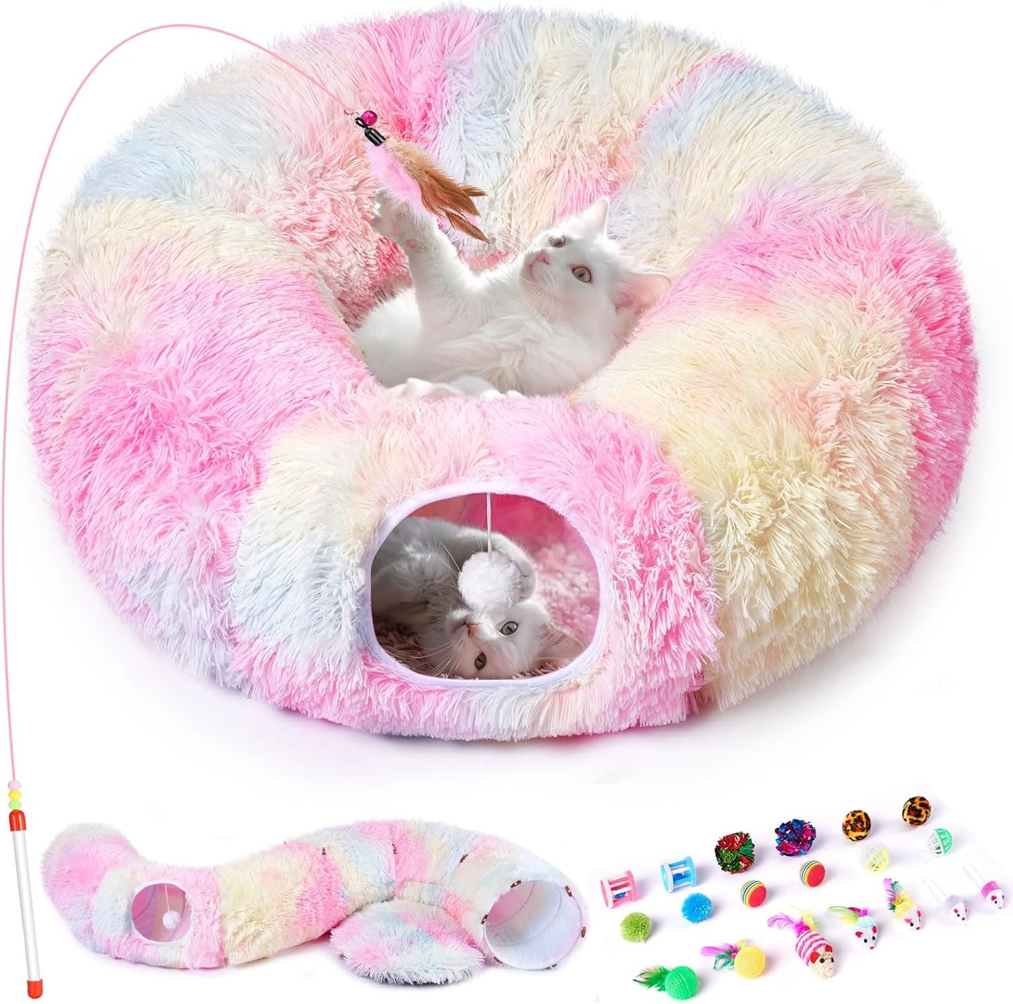 Odoland Cat Tunnels Bed with 20 Cat Toys for Indoor Cats