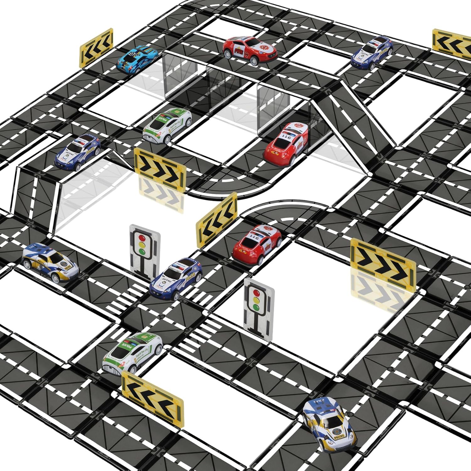 Magnetic Tiles Road Set with Pullback Car for Creative Play