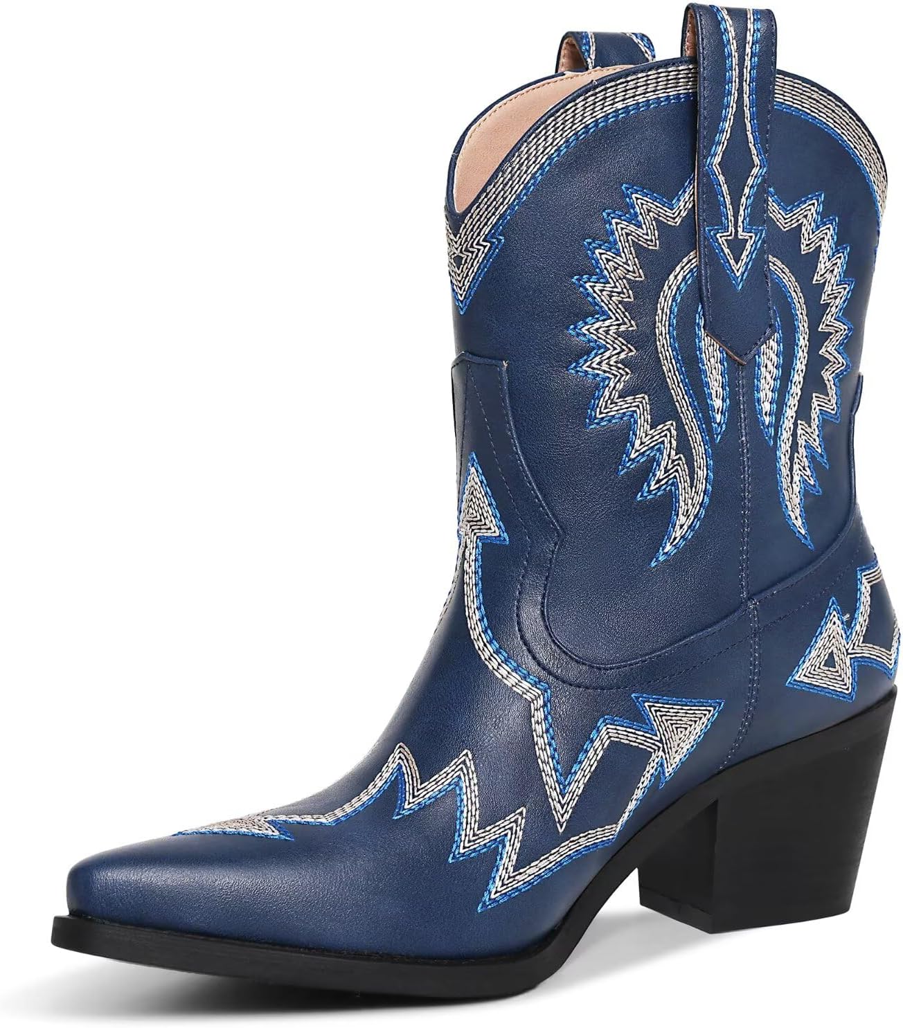 Western Boots for Women with Metallic Embroidery and Chunky Heel
