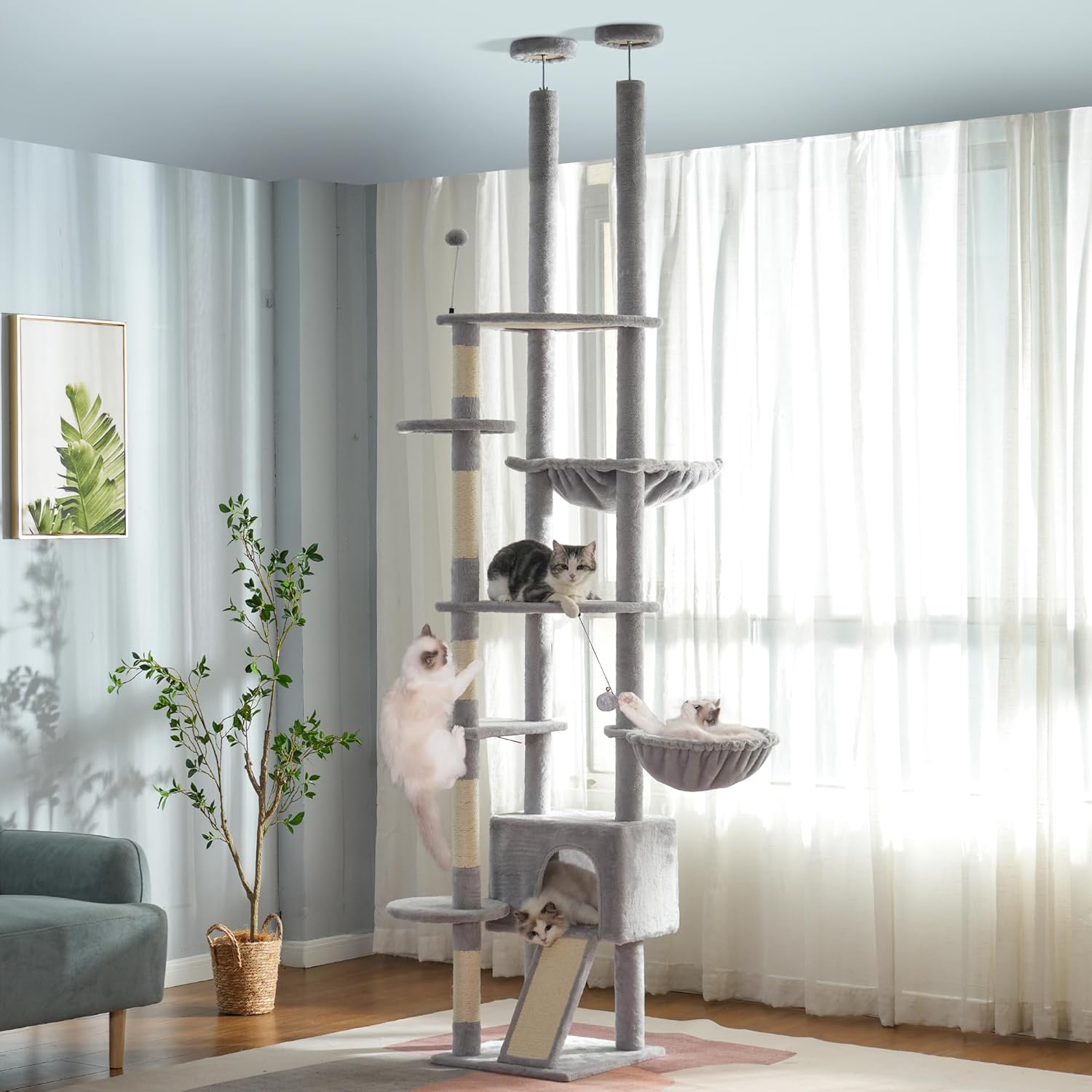 Floor to Ceiling Cat Tree with Adjustable Height for Cats