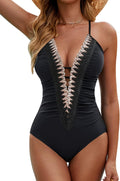 Women's Plunge One Piece Swimsuit - Ruched Tummy Control Fit