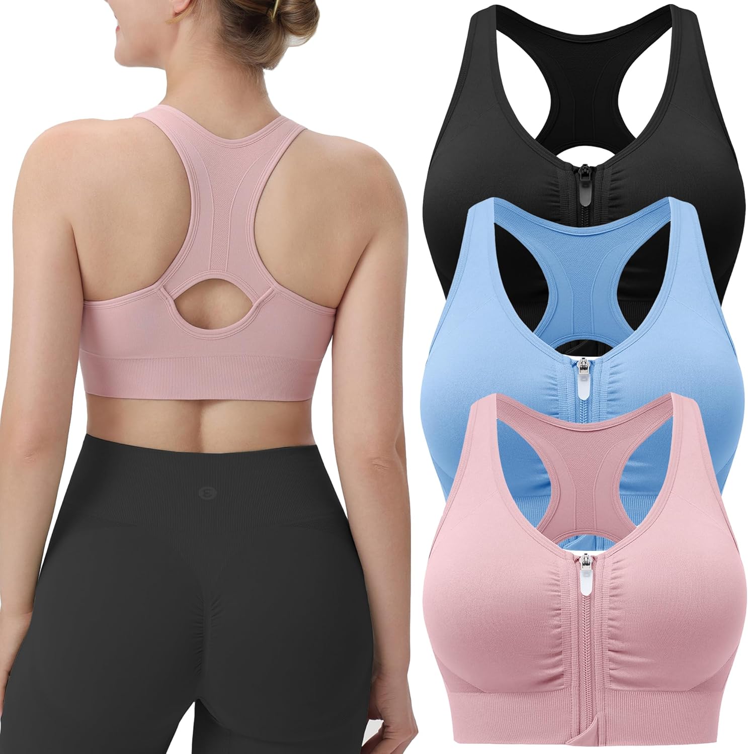 Evcute Women's Zip Front Sports Bras for Comfort and Style