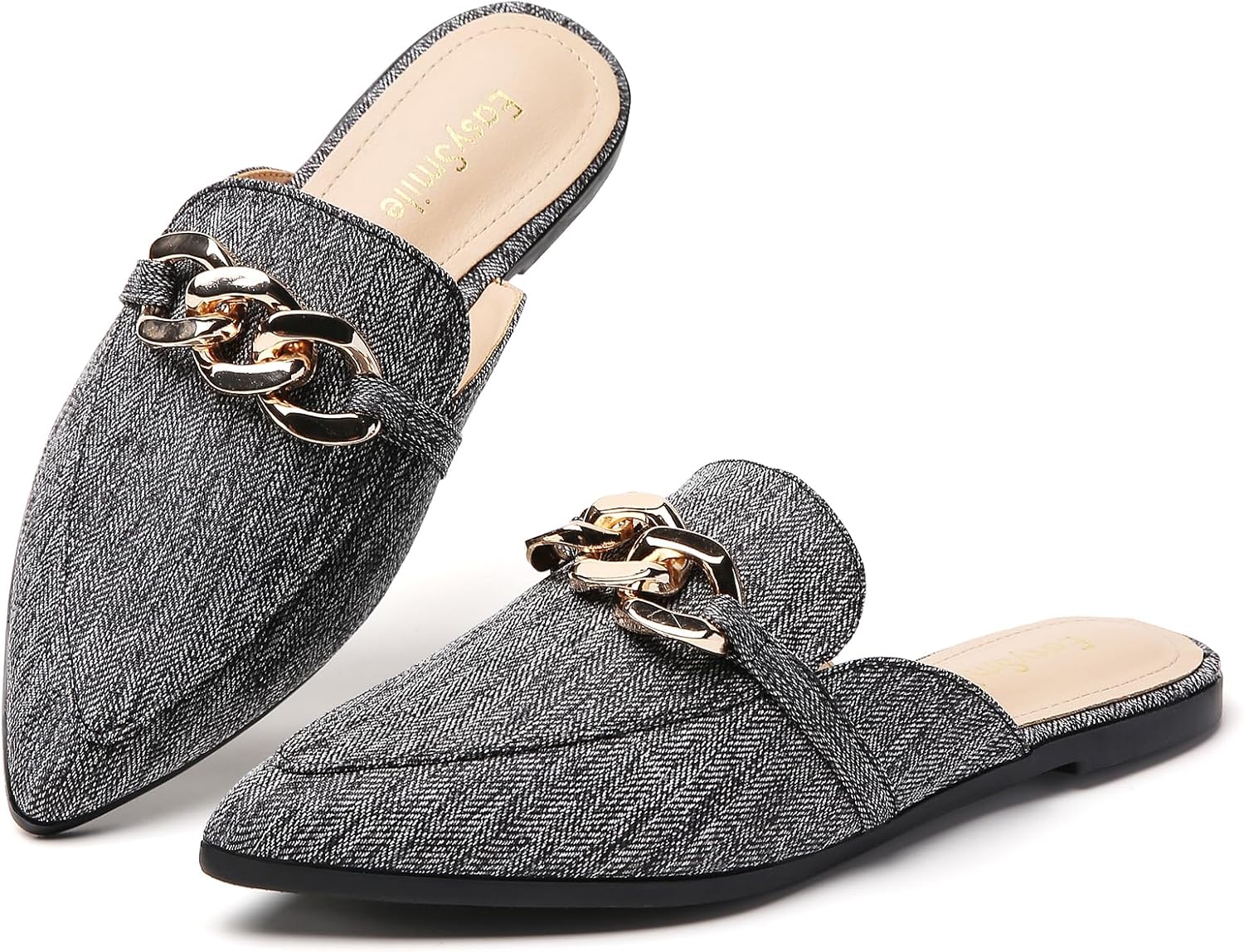Metal Chain Decor Flat Mules for Women - Stylish Slip-On Loafers