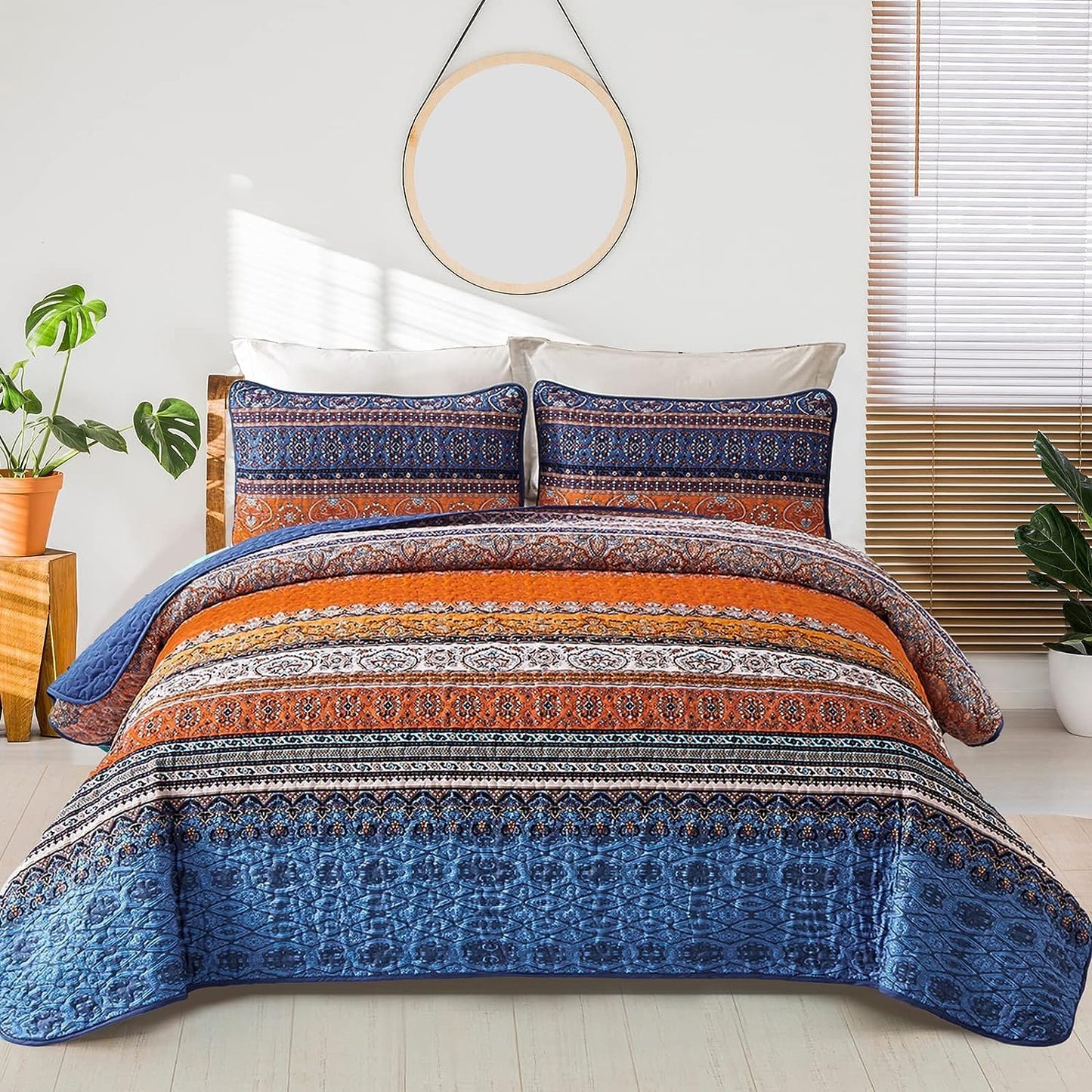 WONGS BEDDING Boho Quilt Set California King for All Seasons