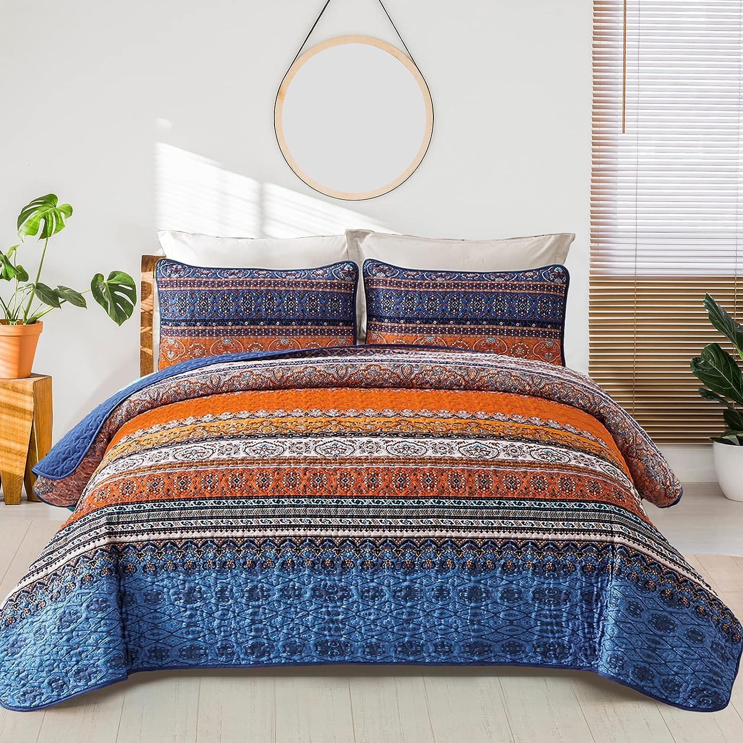 WONGS BEDDING Boho Quilt Set California King for All Seasons