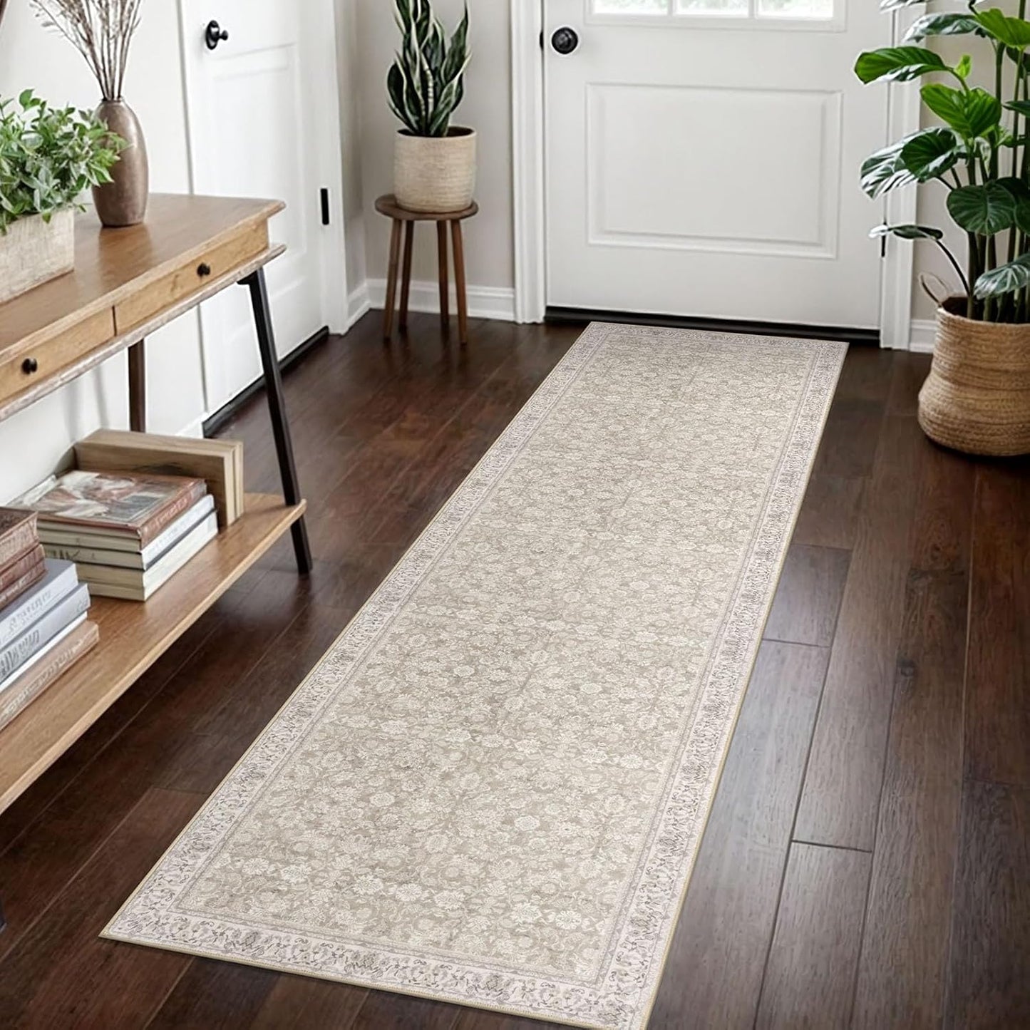 2x7 Washable Runner Rug for Hallways - Soft Vintage Floral Design