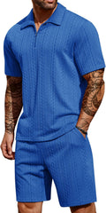 COOFANDY Men's 2-Piece Quarter Zip Polo Shirt and Shorts Set Shoes