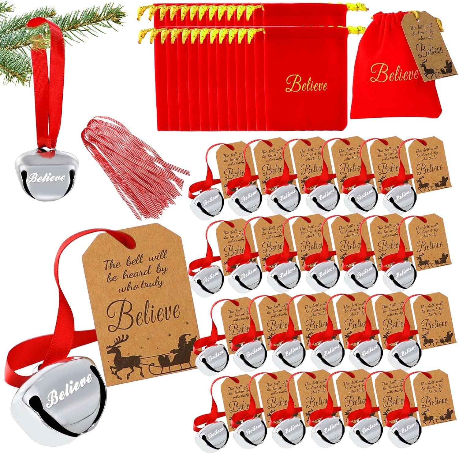 Christmas Believe Bell Ornaments for Festive Holiday Cheer