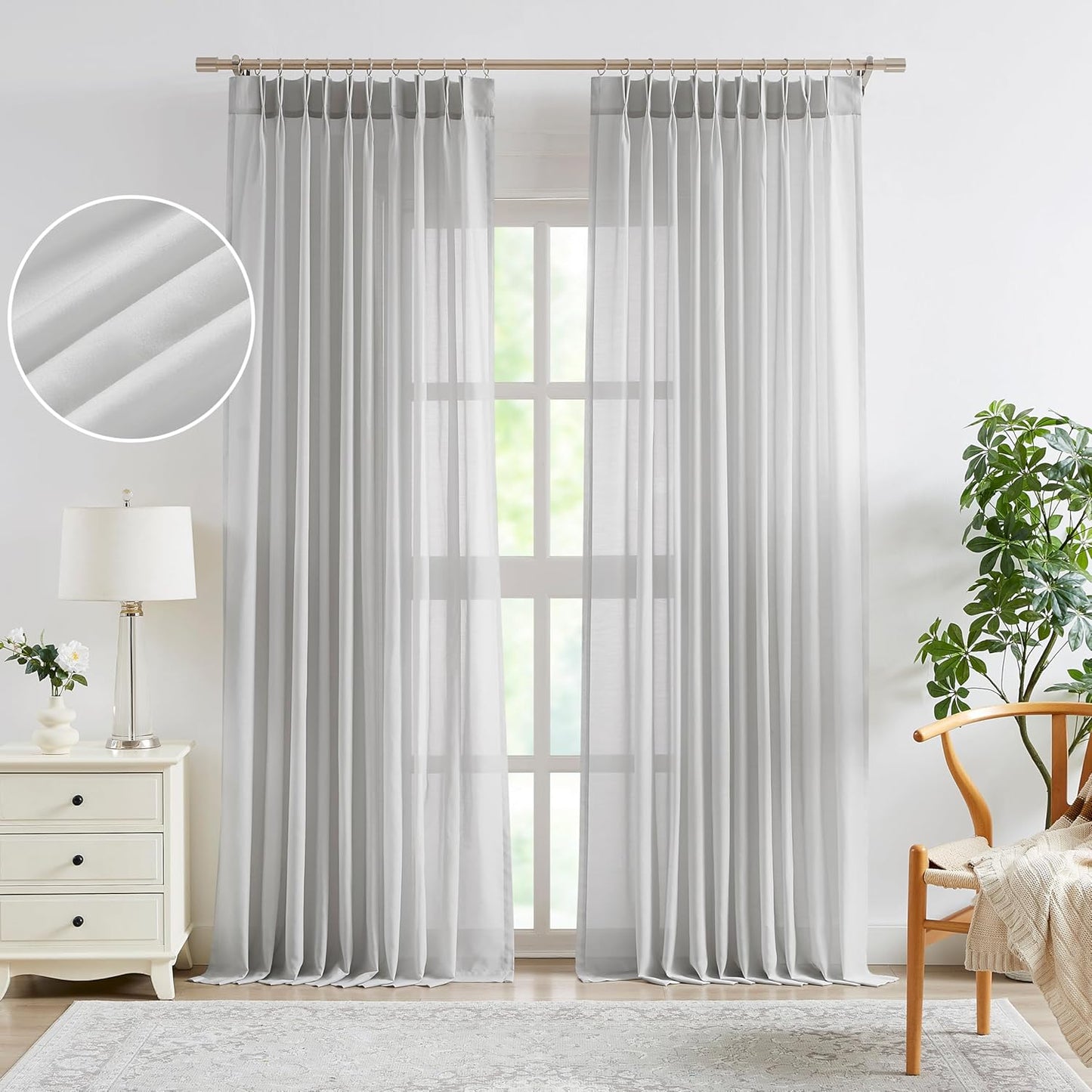 Pinch Pleated Sheer Window Curtain Panels for Modern Living Rooms