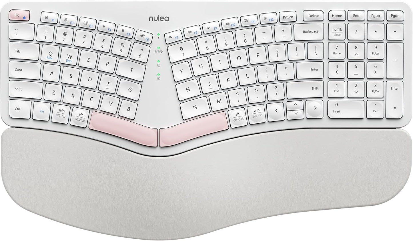 Nulea RT05B Wireless Ergonomic Keyboard with Cushioned Wrist Rest