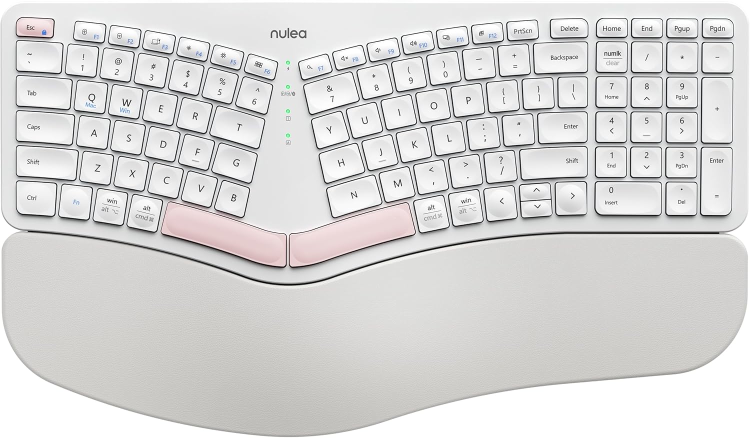 Nulea RT05B Wireless Ergonomic Keyboard with Cushioned Wrist Rest